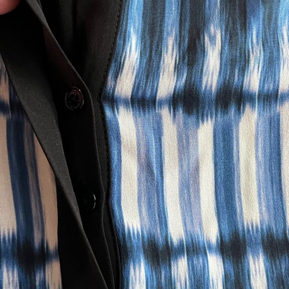 XS EUC Vince Silk Sleeveless Black Denim Blue Tie Dye Lined Summer Shift Dress - Picture 6 of 12